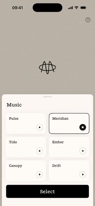 The Motif app's music sheet, with Meridian chosen from its sounds and playing as a preview